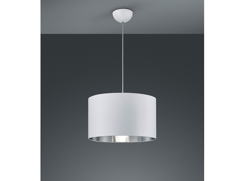 Led Pendelleuchte Dimmbar Mit Stoff Lampenschirm O40cm In Weiss Silber Flurlampe Ebay